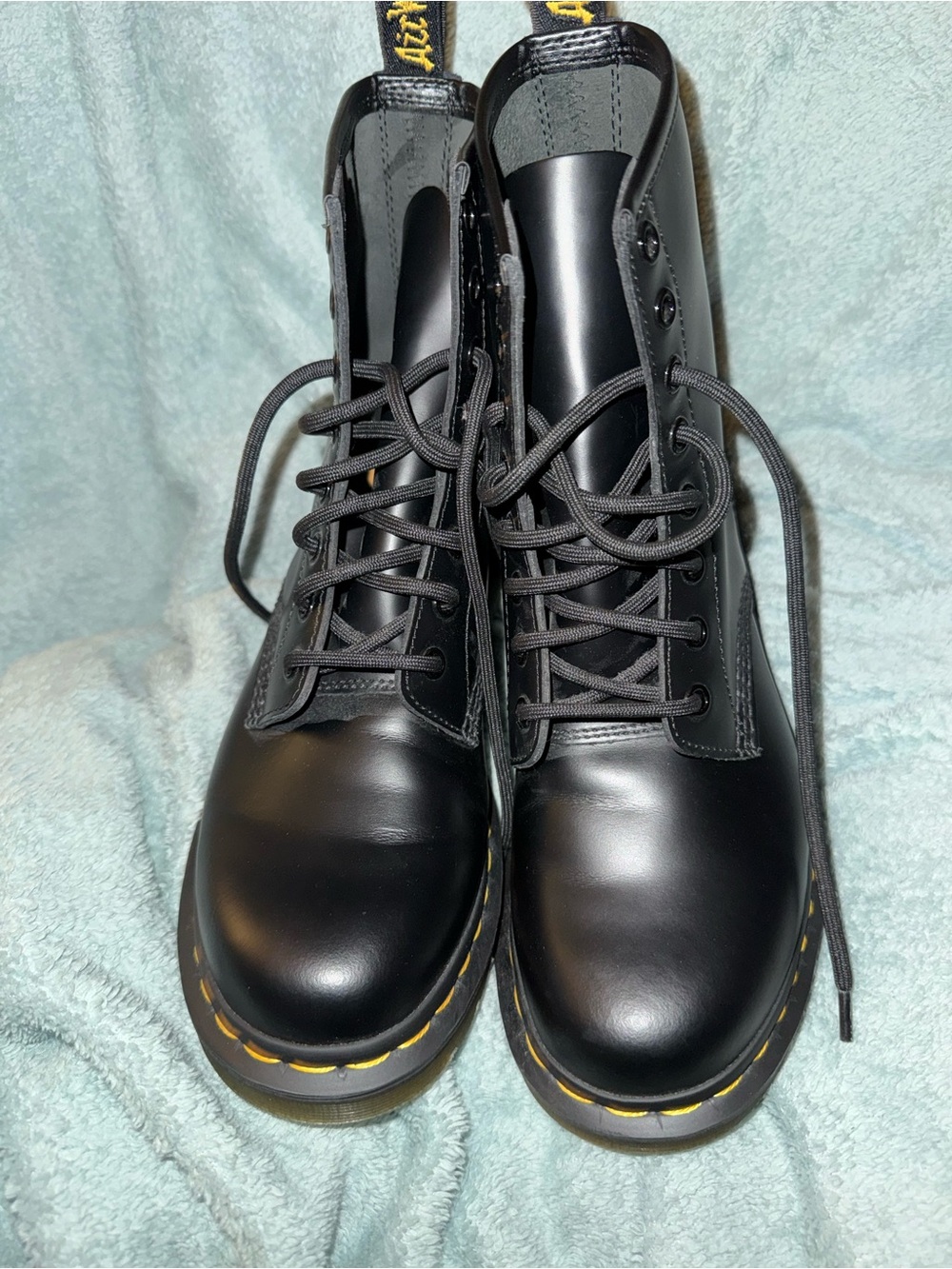 Dr. Martens 1460 Black Leather Lace-Up Boots with Yellow Stitching